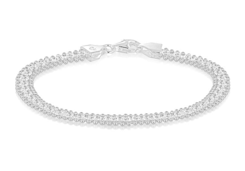 Sterling Silver Square Zirconia  and Ball Chain Bracelet 19m/7.5"9