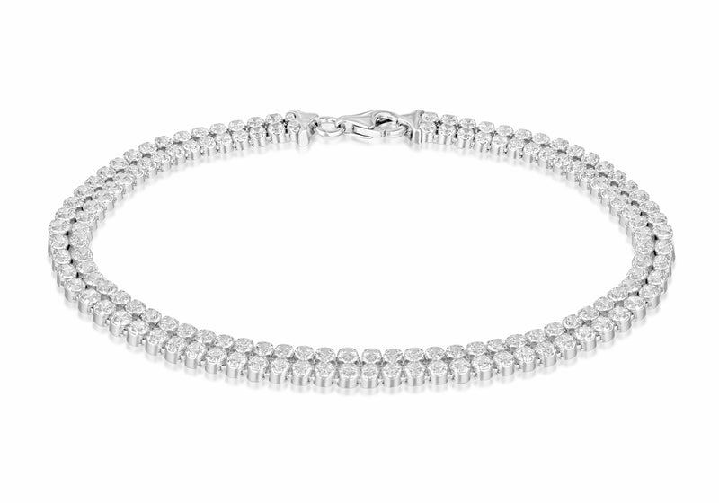 Sterling Silver Rhodium Plated 2mm Round Zirconia  Double-Row Tennis Bracelet 19m/7.5"9
