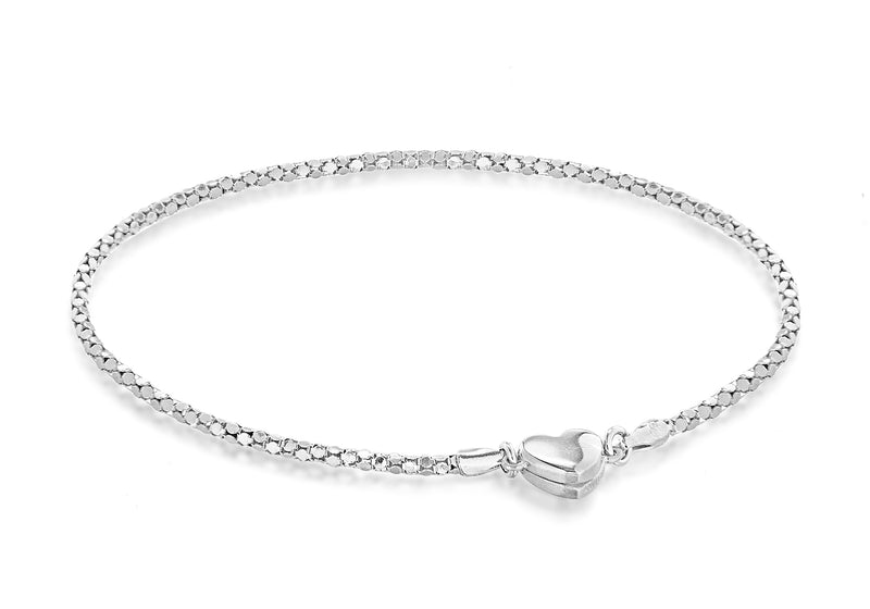 Sterling Silver Magnetic  Heart Poporn Chain Bracelet 19m/7.5"9