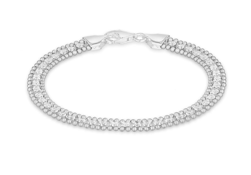 Sterling Silver Rhodium Plated Zirconia Ball Bracelet 