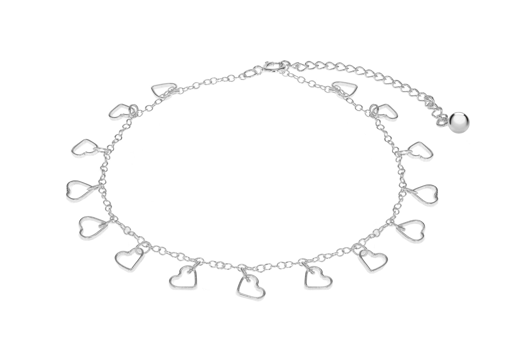 Sterling Silver Multi Open Heart Anklet