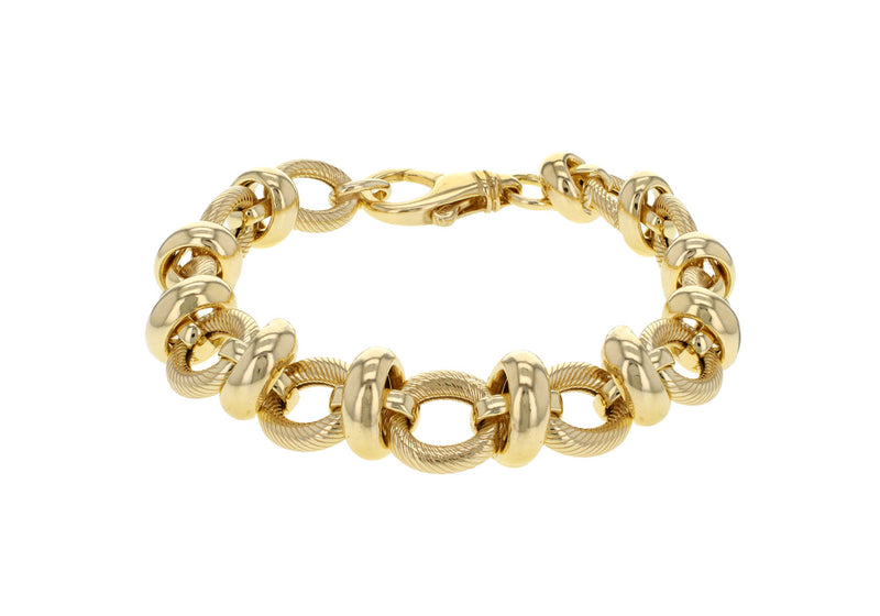 Sterling Silver Yellow Gold Plated Textured Polished Rings Bracelet 