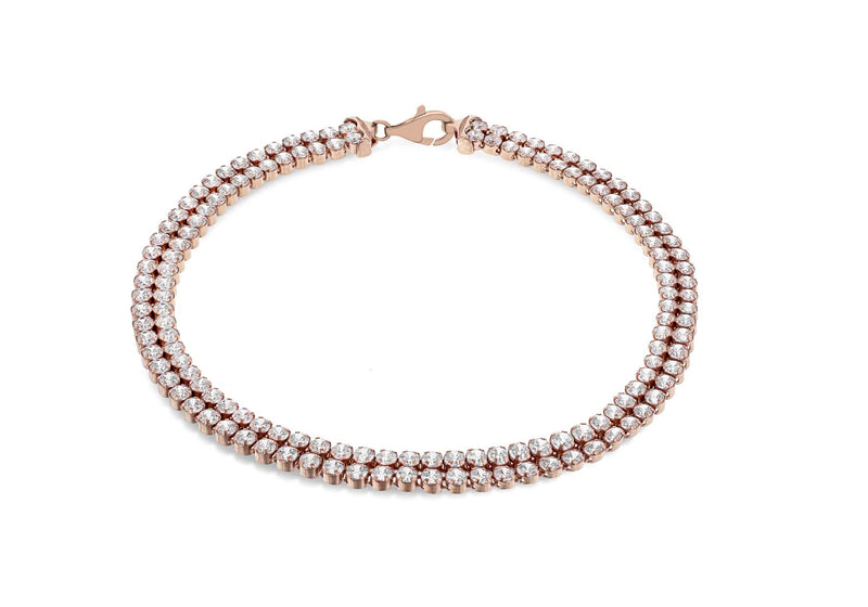 Sterling Silver Rose Gold Plated Double Row Zirconia  Tennis Bracelet 19m/7.5"9