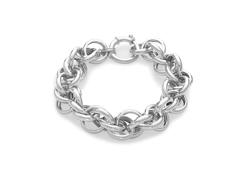Sterling Silver Rhodium Plated Chunky Prince of Wales Chain Bracelet 