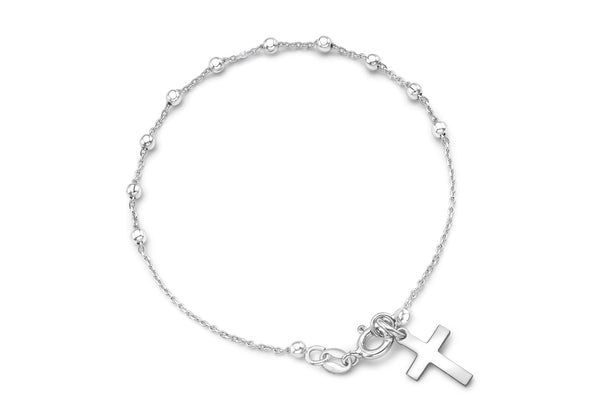 Sterling Silver Rhodium Plated Rosary Bracelet 18m/7"9