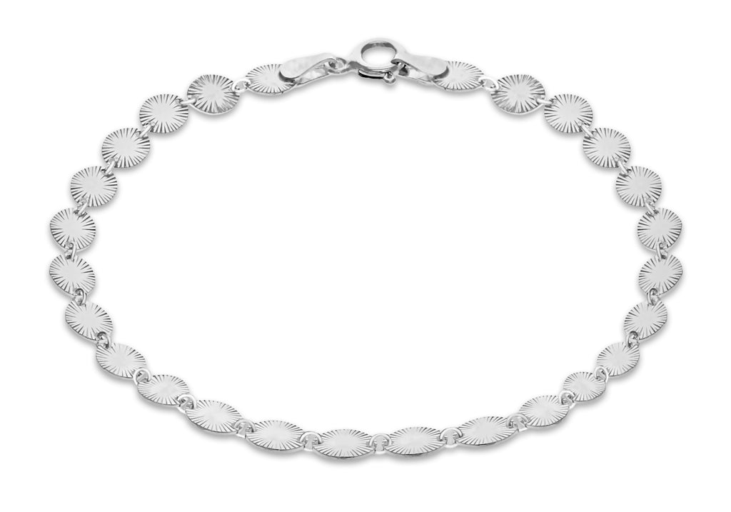 Sterling Silver Patterned Oval Disc Bracelet 19m/7.5"9