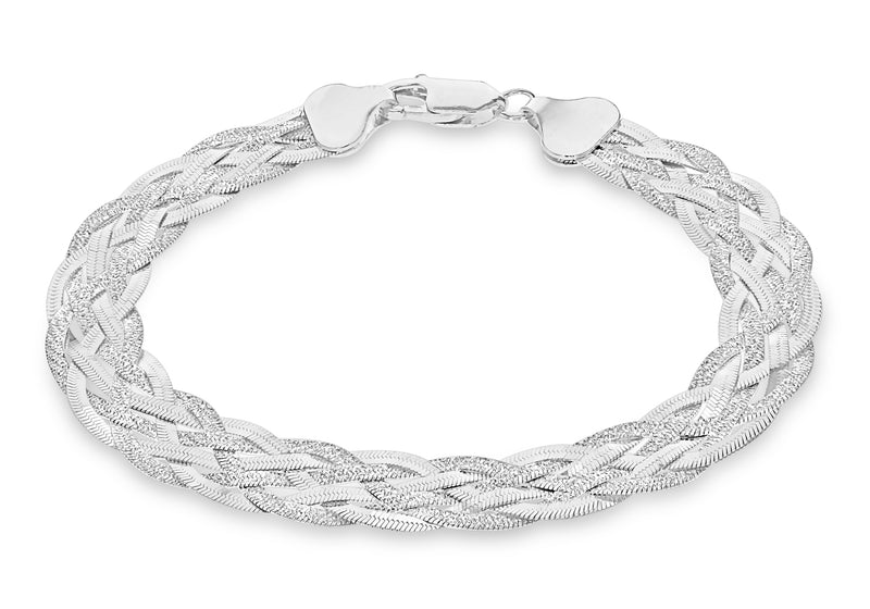 Sterling Silver Patterned & Polished 6-Strand Plaited Herringbone Bracelet 19m/7.5"9