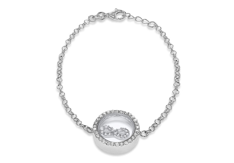 Sterling Silver Rhodium Plated Zirconia  Floating Infinity Adjustable Bracelet 17m/6.5" - 18m/7"9