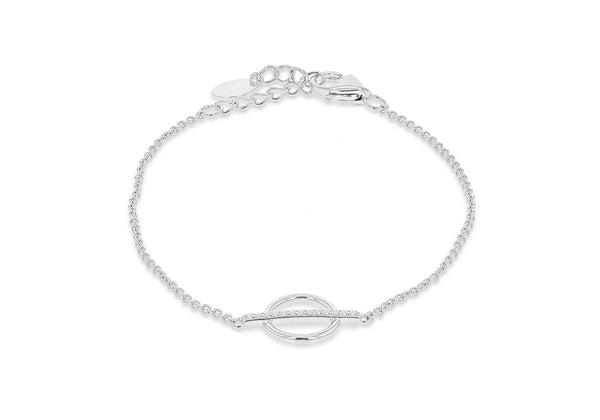 Sterling Silver Rhodium Plated Zirconia  19.2mm x 10.8mm Circle & Bar Adjustable Bracelet 16m/6.25"-18.5m/7.25"9