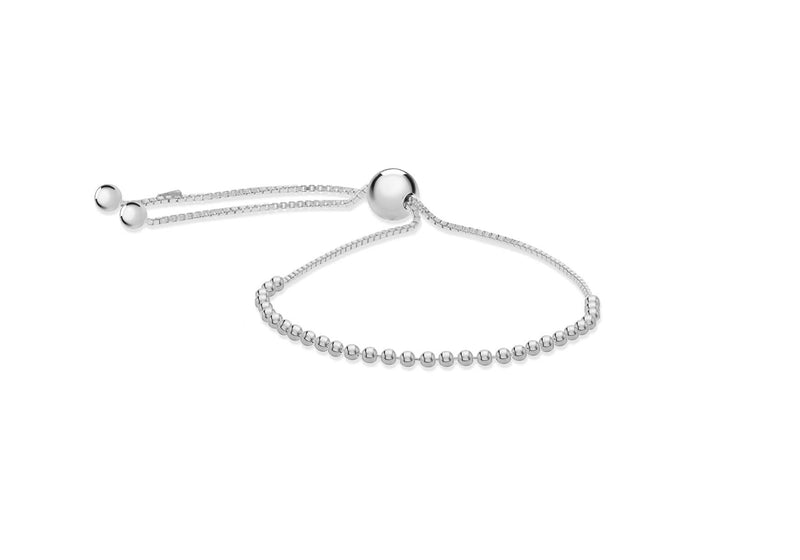 Sterling Silver Beaded Adjustable Slider Bracelet 10m/4"-23m/9"9
