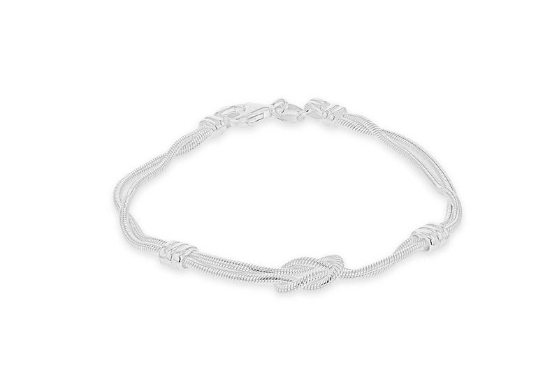 Sterling Silver Knot Double Snake Chain Bracelet 19m/7.5"9
