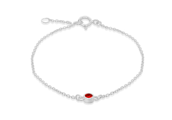 Sterling Silver Light Red 3mm Zirconia  January Birthstone Adjustable Bracelet 16m/6.25"-18m/7"9