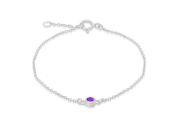 Sterling Silver Purple 3mm Zirconia  February Birthstone Adjustable Bracelet 16m/6.25"-18m/7"9