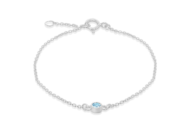 Sterling Silver Aqua Zirconia March Birthstone Adjustable Bracelet 
