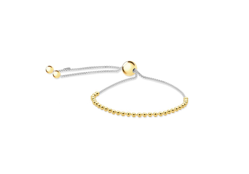 Sterling Silver Yellow Gold Plated Beaded Adjustable Slider Bracelet