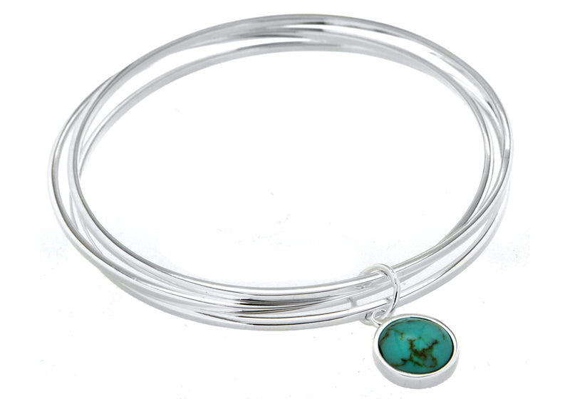Sterling Silver 3 Row Truquoise Charm Bangle