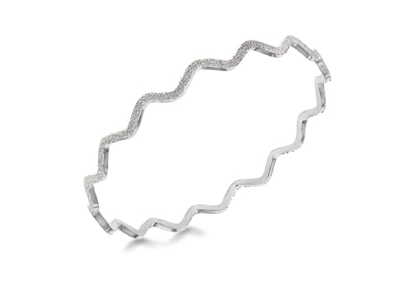 Sterling Silver Textured Sparkle Wave Bangle