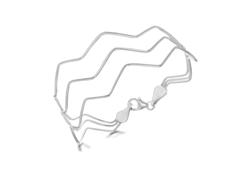 Sterling Silver 3 Row Wave Bangle