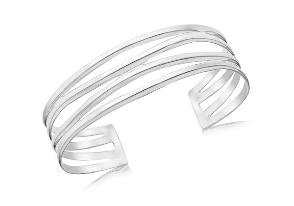 Sterling Silver 4-Row Polished Wave Bangle