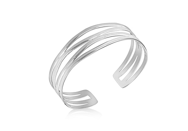 Sterling Silver Wave Bar Cuff Bracelet