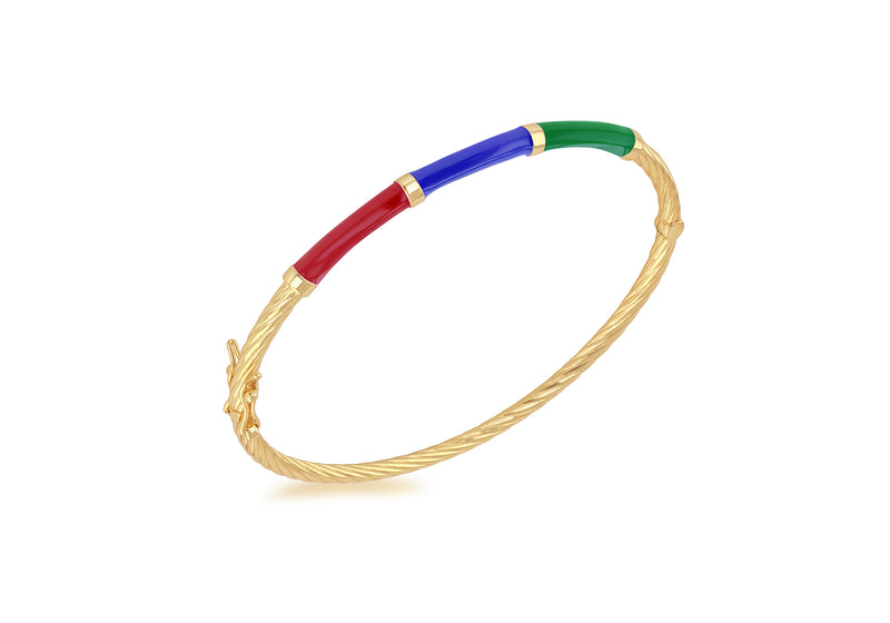 Yellow Gold Plated Sterling Silver Triple Tone Enamel Bangle