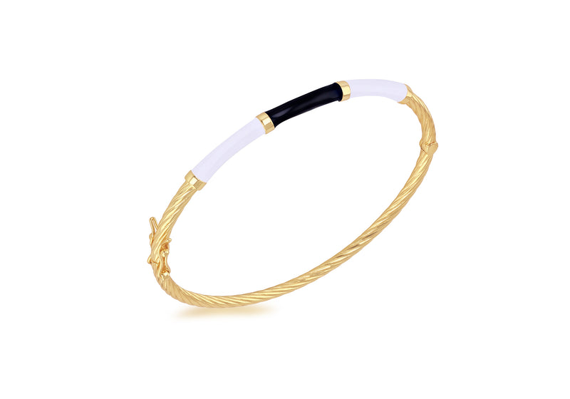 Yellow Gold Plated Sterling Silver Triple Tone Enamel Bangle