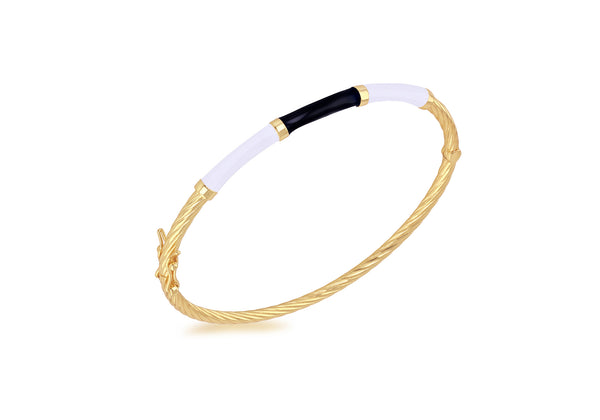 Yellow Gold Plated Silver Two-Tone Black & White Enamel Bangle