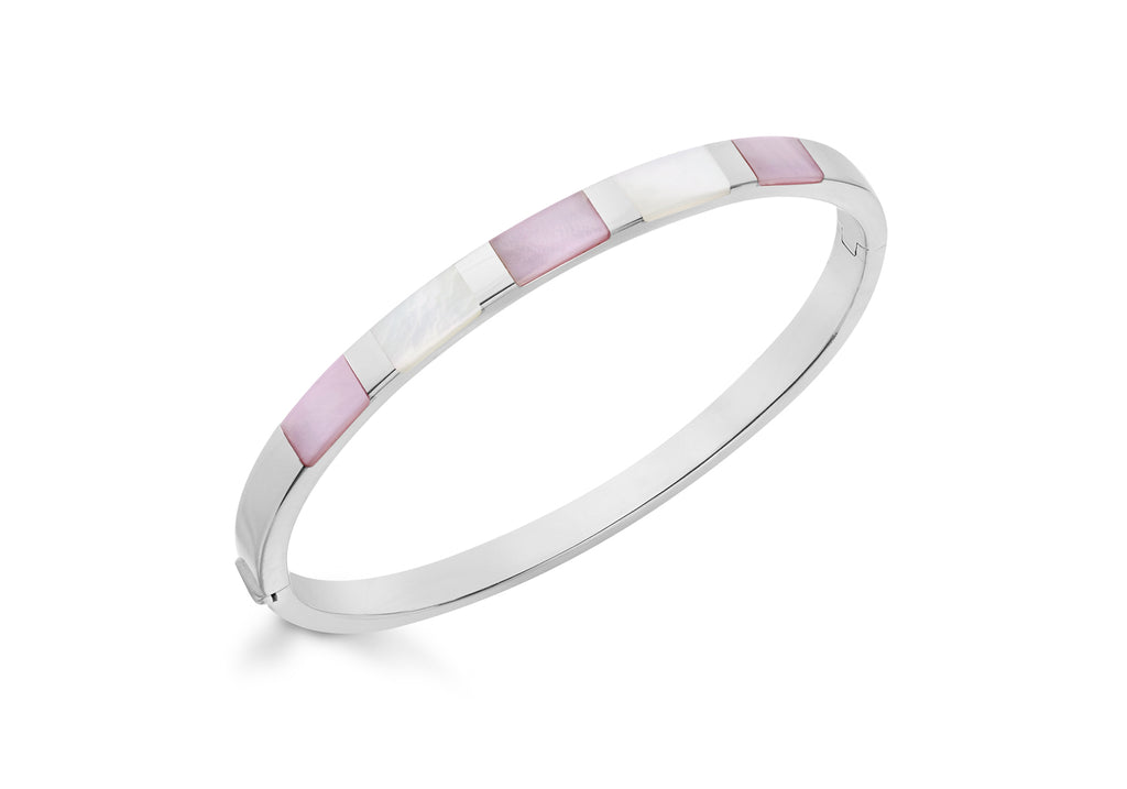 Sterling Silver Pink & White Mother of Pearl Bangle – Harper