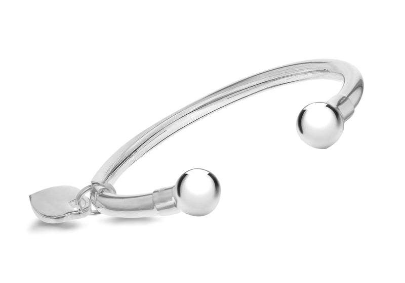 Sterling Silver Heart Charm Child's Torque Bangle
