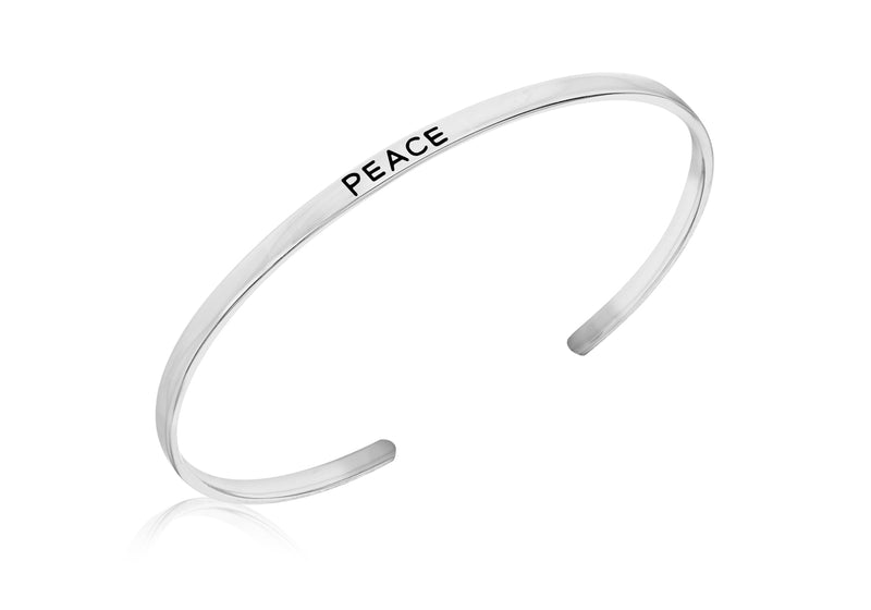 Sterling Silver 'Peace' Message Cuff Bangle