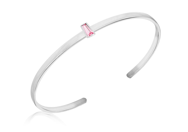 Sterling Silver Pink Tapered Baguette Cut Zirconia  uff Bangle