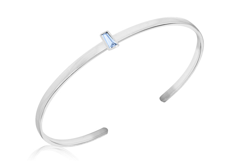 Sterling Silver Blue Tapered Baguette Cut Zirconia  uff Bangle