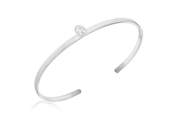 Sterling Silver Zirconia  Oval Torque Bangle