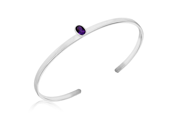 Sterling Silver Amethyst Oval Zirconia  Torque Bangle