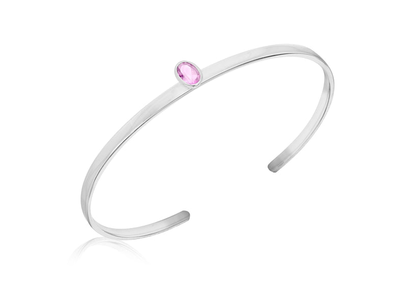 Sterling Silver Pink Oval Zirconia  Torque Bangle