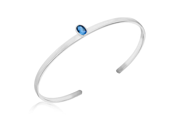 Sterling Silver Blue Oval Zirconia  Torque Bangle