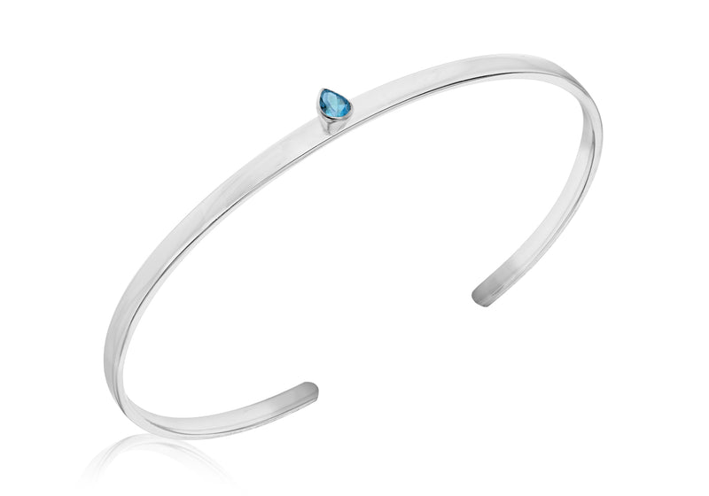 Sterling Silver Pear Shaped Blue Topaz Torque Bangle