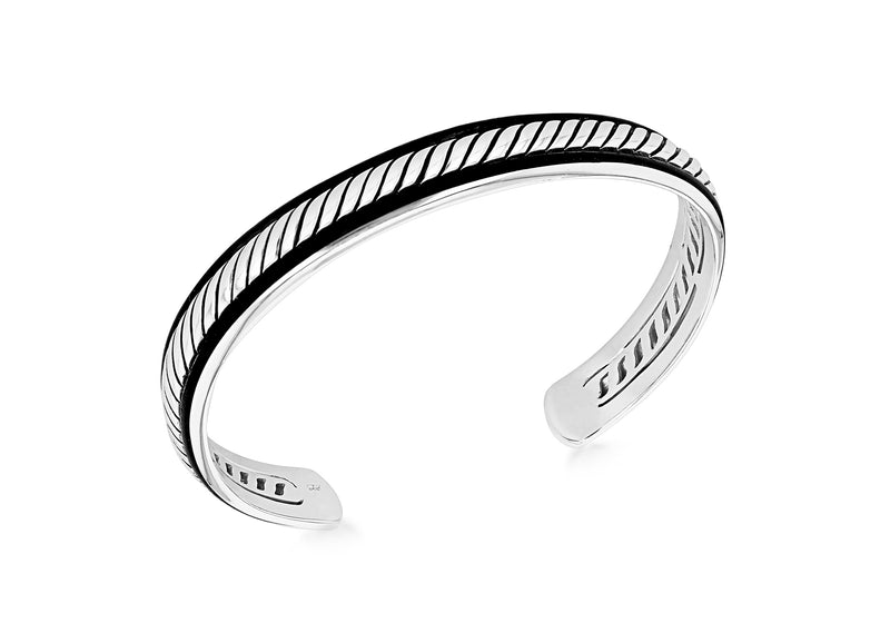 Sterling Silver Black Leather Wrap Bangle