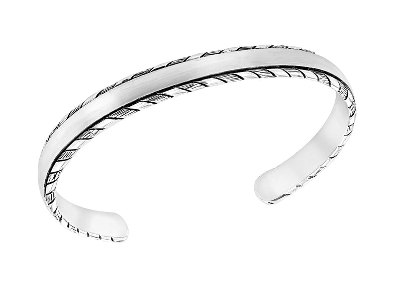 Sterling Silver Satin Weave Edge Bangle