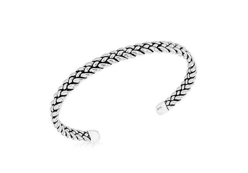 Sterling Silver Oxidised Braid Knot Cuff Bangle