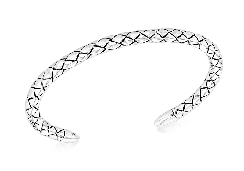 Sterling Silver Polished Weave Bullet Bangle