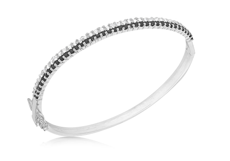 Sterling Silver Black and White Zirconia  Bangle