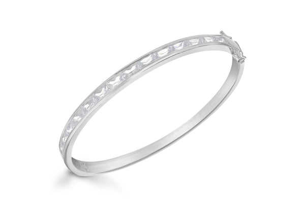 Sterling Silver Baguette Cut Zirconia  5mm Bangle