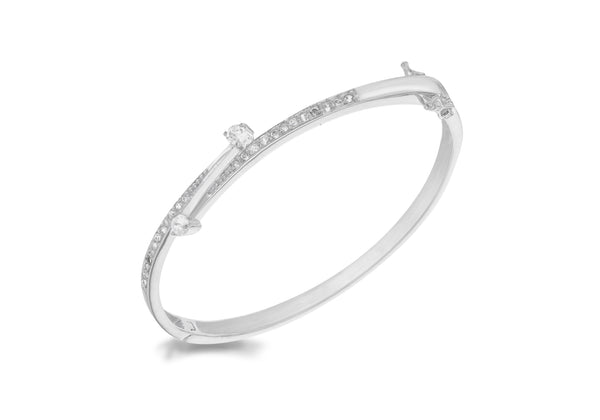 Sterling Silver Zirconia  Crossover Bangle