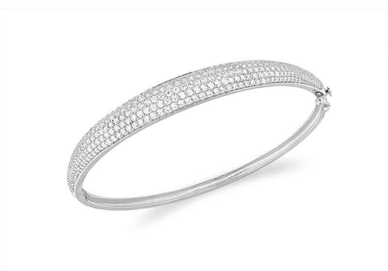Sterling Silver Rhodium Plated Zirconia  Pave Set Bangle