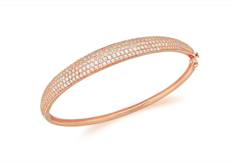 Sterling Silver Rose Gold Plated Zirconia  Pave Set Bangle