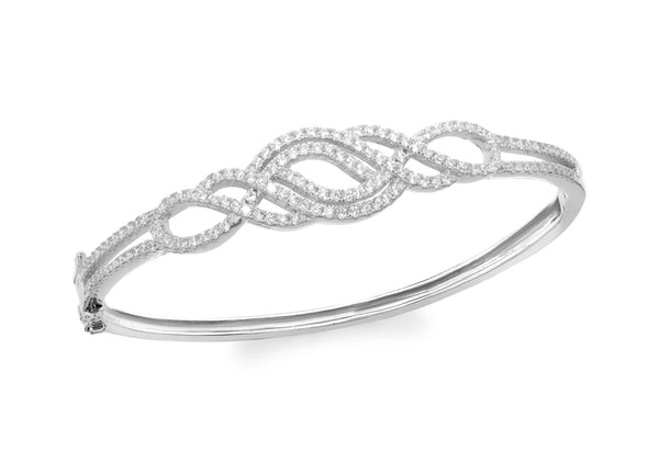 Sterling Silver Rhodium Plated Zirconia  Swirl Crossover Bangle