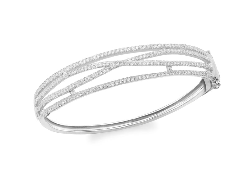 Sterling Silver Rhodium Plated Zirconia  Crossover Bangle