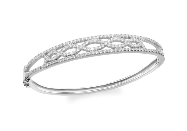 Sterling Silver Rhodium Plated Zirconia  Elliptic Wave Bangle