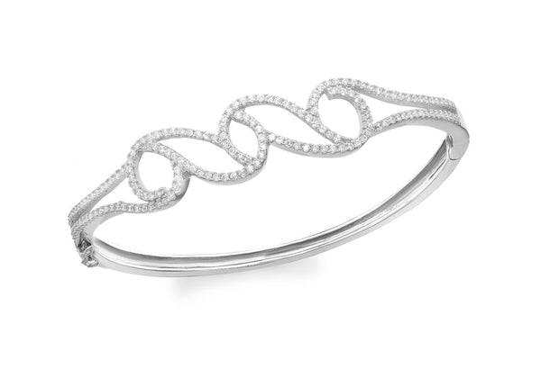 Sterling Silver Rhodium Plated Zirconia  Leaf Bangle